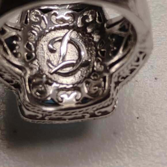 Cushion Cut Blue CZ and Sterling Silver Ring Size 7 - Picture 4 of 12